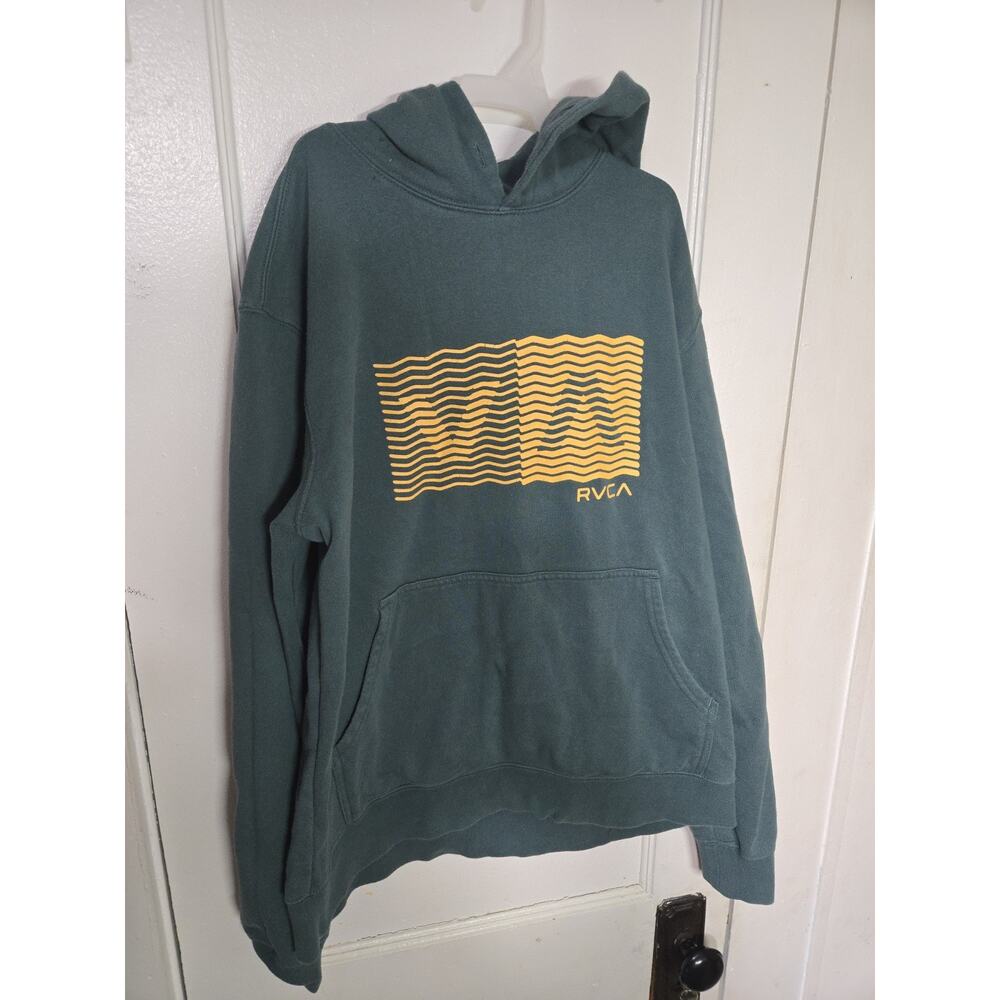RVCA Hoodie Mens Small Green Graphic Pullover Surf Skate Streetwear